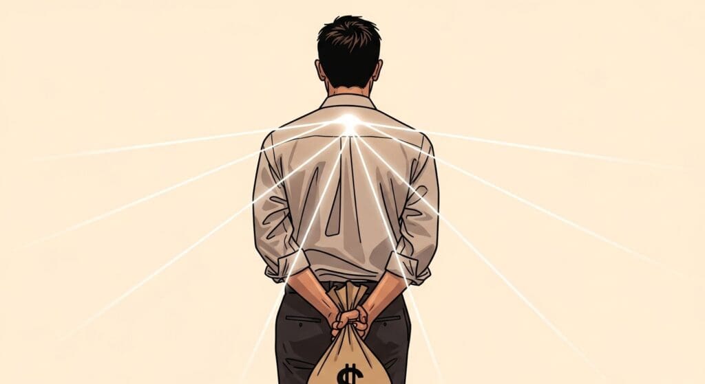 보이스피싱 현금수거책 '몰랐어요'는 통할까? 미필적 고의 vs 범죄 핵심 고리! $1억 2천만 원 피해, '사회적 해악'으로 징역 2년! 처벌받는 5가지 이유 3 보이지-않는-빛줄기에-연결된-채-슬픈-표정으로-돈가방을-옮기는-사람