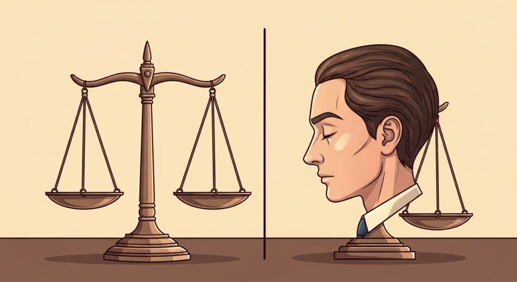 직권남용 무죄? 군대 대대장의 '그냥 빼줘라' 지시, 경미한 위반 & 현장 계도, 재량권 인정! 부하에게 '의무 없는 일' 시킨 것 아니다? 법원 판단 5가지 이유 17 수평을-이룬-법의-저울과-기울어진-도덕의-저울이-나란히-있는-모습