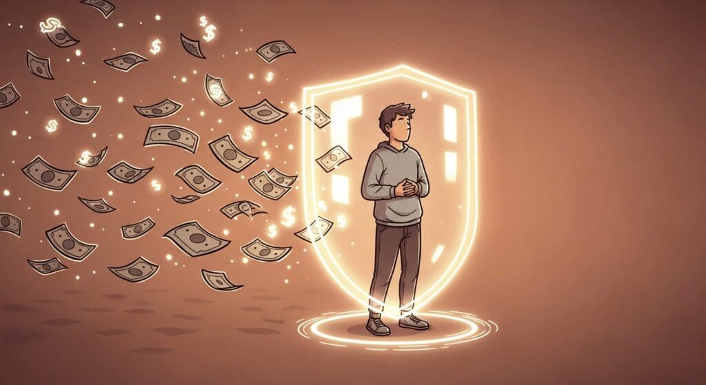 보이스피싱 현금수거책 '몰랐어요'는 통할까? 미필적 고의 vs 범죄 핵심 고리! $1억 2천만 원 피해, '사회적 해악'으로 징역 2년! 처벌받는 5가지 이유 16 돈을-상징하는-물체들이-빛나는-방어막에-부딪혀-사라지는-모습