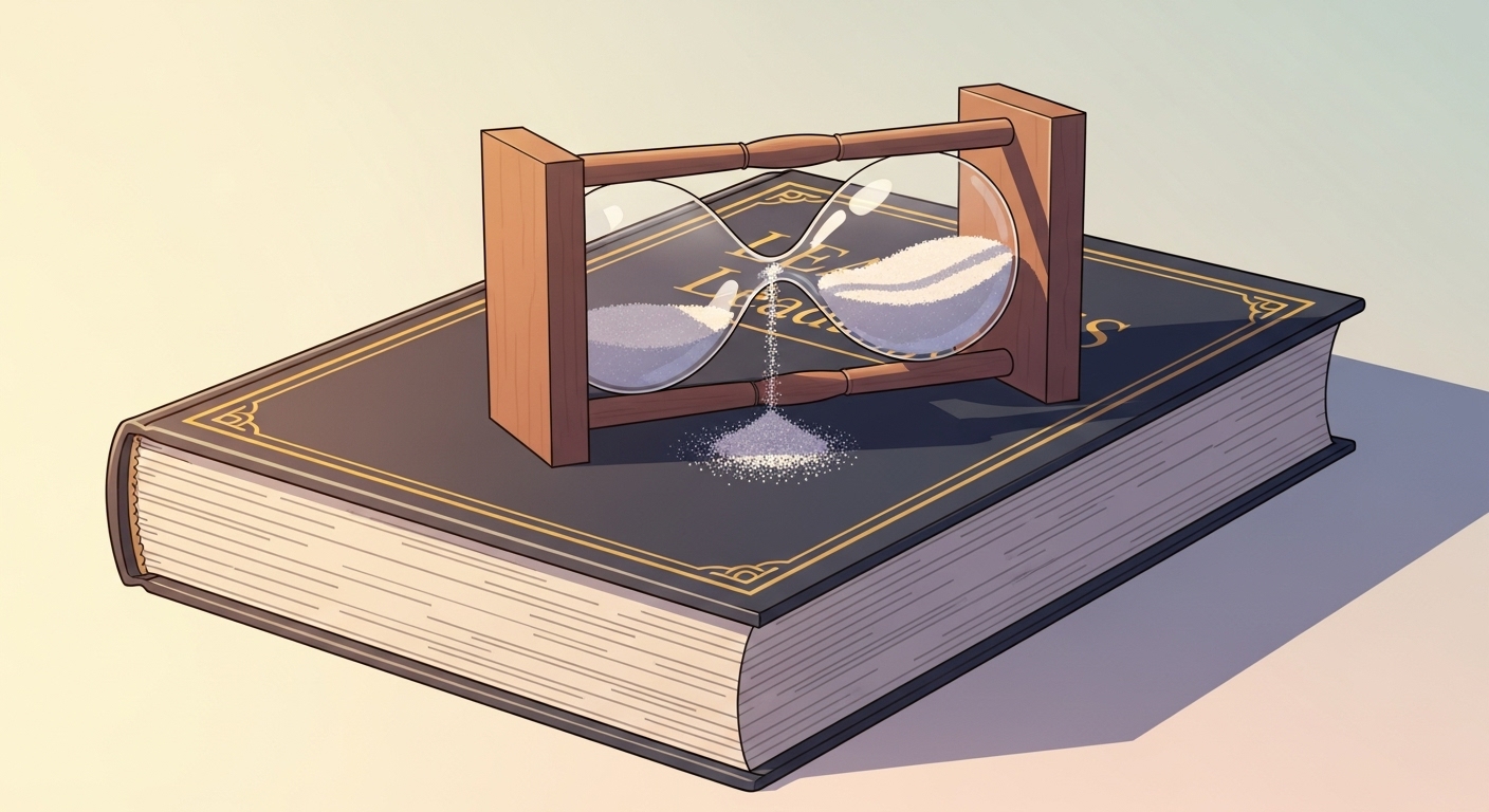 분식회계 손해배상: 당신에게 닥쳤을 때 알아야 할 3가지 핵심 대응 17 법전-위에-놓인-모래가-거의-다-떨어져가는-모래시계