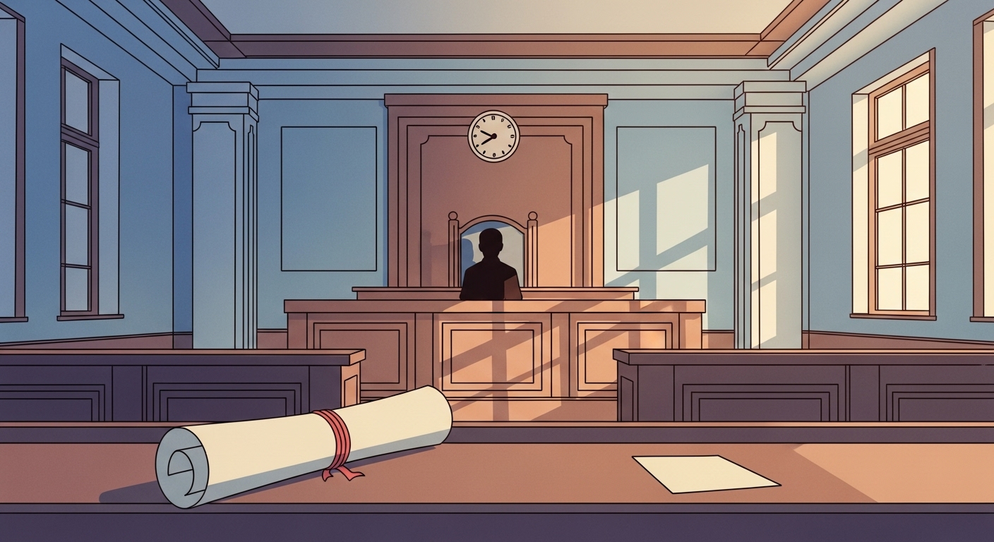 공연음란죄 처벌, 단순 벌금 아냐? 징역과 부수처분 심층 분석 1 법정-피고인석에-어두운-그림자가-앉아있고-앞에는-판결문이-놓여-있다