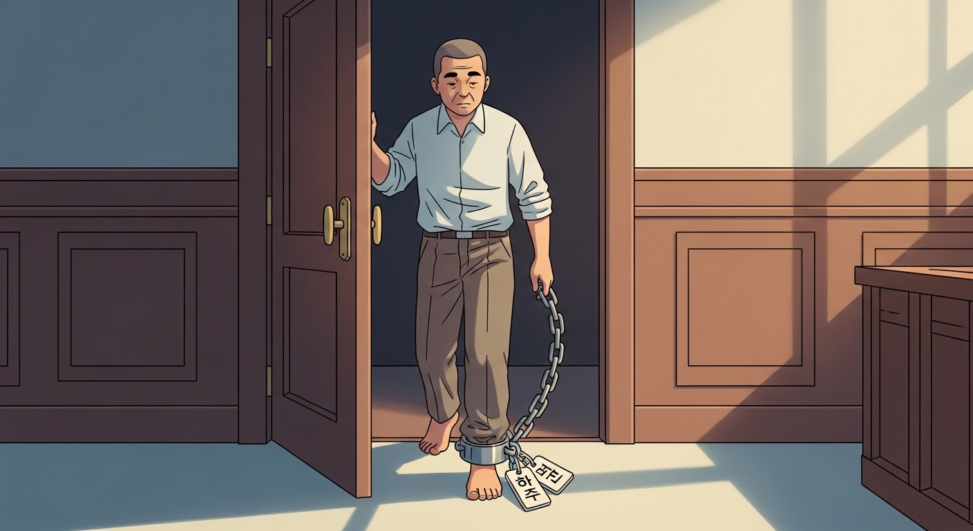 공연음란죄 처벌, 단순 벌금 아냐? 징역과 부수처분 심층 분석 20 쇠사슬과-꼬리표를-단-채-힘겹게-걸어가는-사람의-어두운-뒷모습