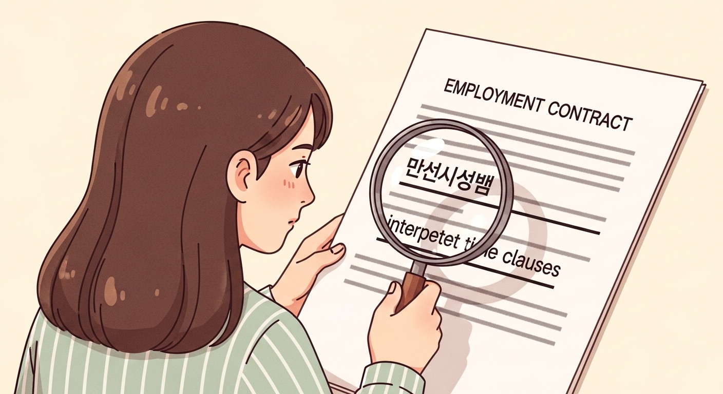 사이닝 보너스 반환 분쟁: 육아휴직 기간, 의무 근무에 포함될까? 3 돋보기로-고용-계약서의-의무-근무-기간-조항을-자세히-살펴보는-장면