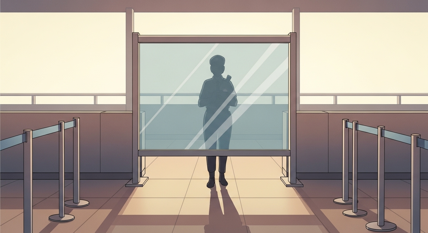 난민심사 불회부, 당신의 권리가 문턱에서 막힐 때: 대응 방안 심층 가이드 1 공항-입국심사대-앞을-막고-있는-차가운-유리-벽과-심사관의-실루엣