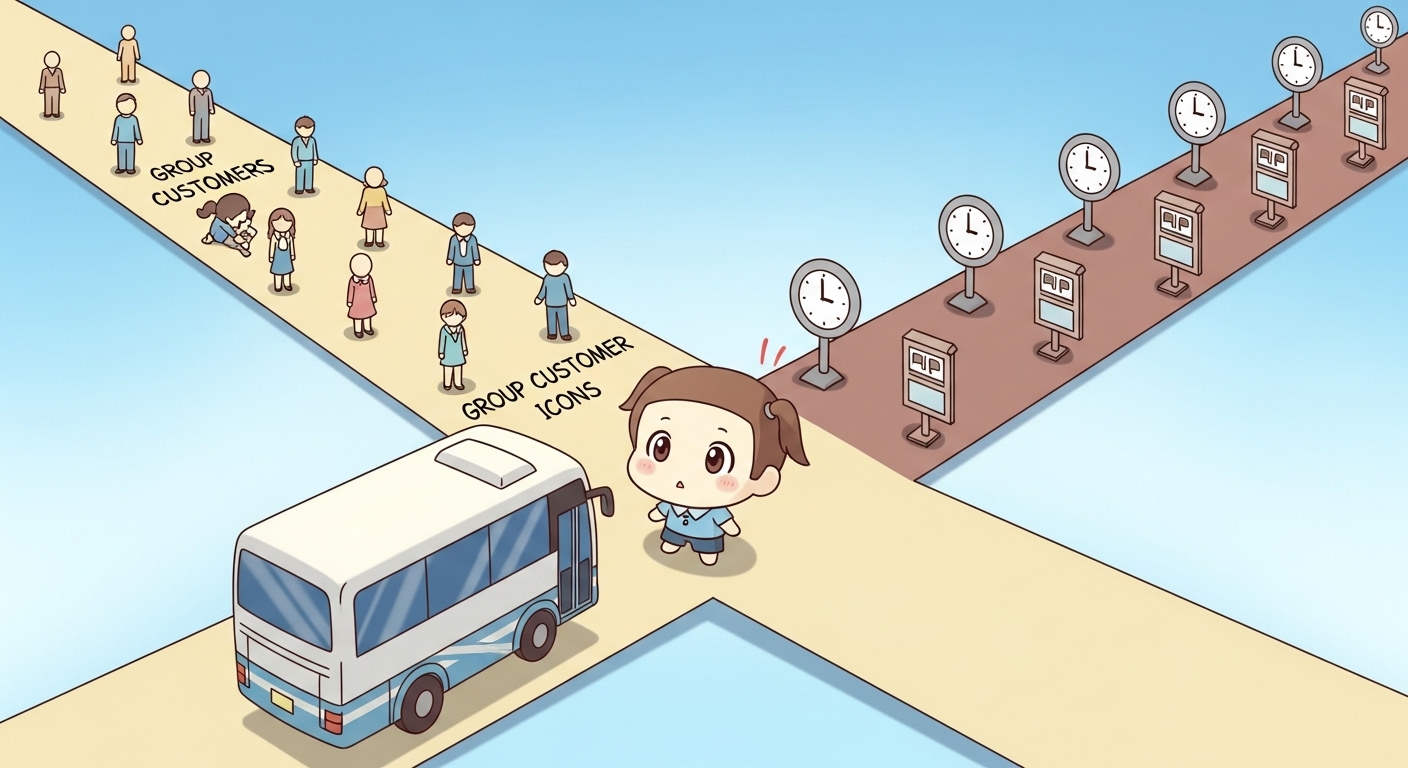 전세버스 불법 운행 과징금, 여행사 계약도 소용없다? 피하는 법 총정리 1 갈림길에서-정류장-아이콘이-있는-길을-쳐다보는-전세버스-캐릭터