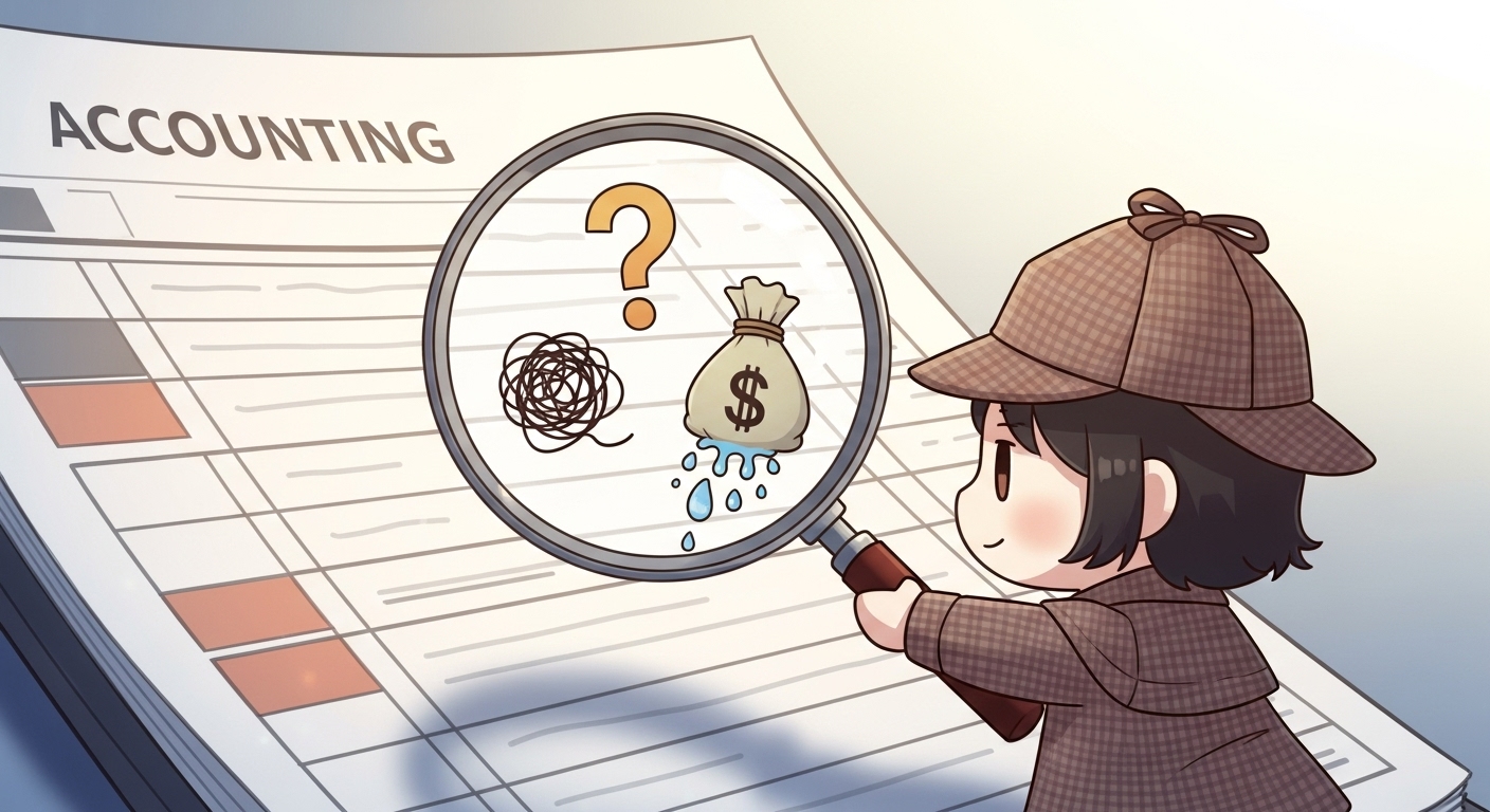 회사 자금 횡령, 대표가 수상하다면? 20억대 사건으로 본 예방과 대응 3 돋보기로-회계-장부의-수상한-부분을-들여다보는-감사-캐릭터