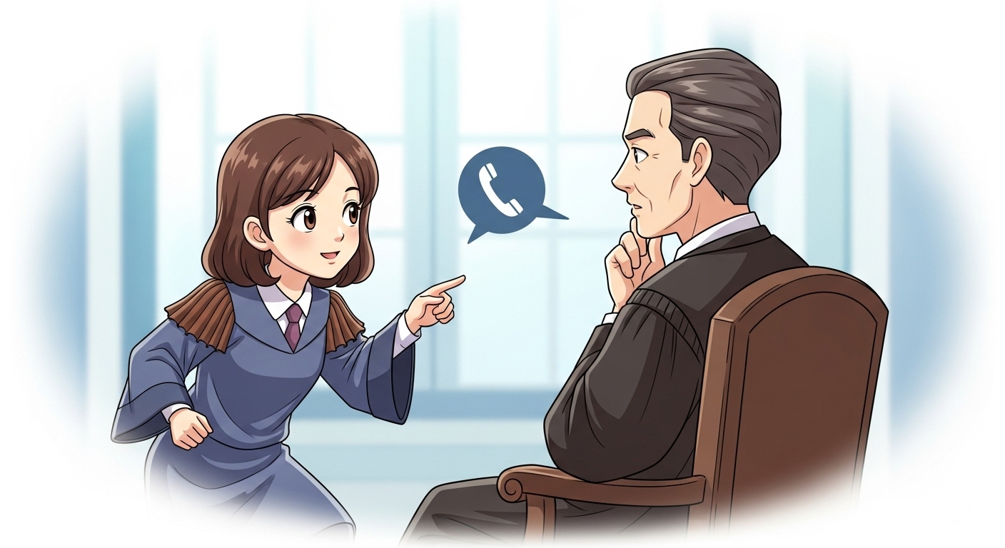 국민참여재판 배심원 접촉 금지! 실제 처벌 사례로 본 행동 수칙 5 배심원-캐릭터가-의심스러운-연락을-발견하고-판사-캐릭터에게-신고하는-모습
