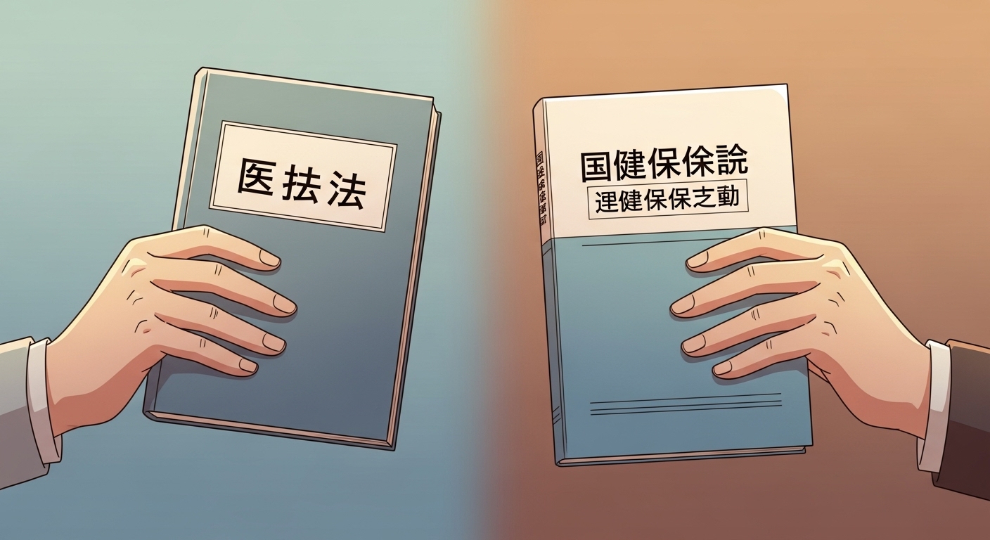 요양병원 자율배식, 수억 환수? 딱 1가지 이유로 처분 취소! 13 판사의-손이-'의료법'과-'건강보험법'-두-법전을-분리해서-들고-있는-모습