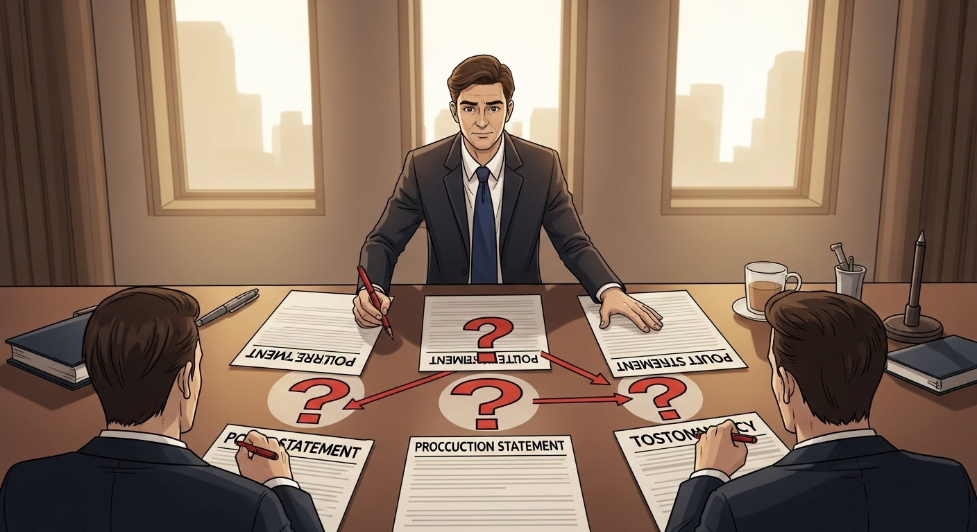 사기 무죄 증거? 검찰도 못 넘는 '무죄 방어벽' 5가지 핵심! 8 판사가-검찰이-제시한-증거-서류에-돋보기를-대고-미세한-균열이나-흠을-찾는-듯한-장면