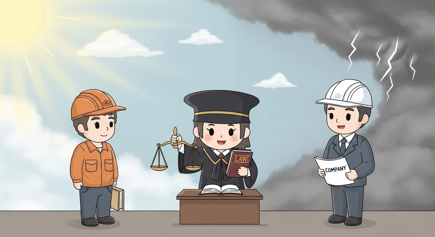 부당해고 금전보상 구제이익 회사가 복직시켜도 돈 받는 법 3가지! 4 서로-다른-패널을-들고-있는-두-노동위원회-캐릭터와-혼란스러워하는-근로자의-모습