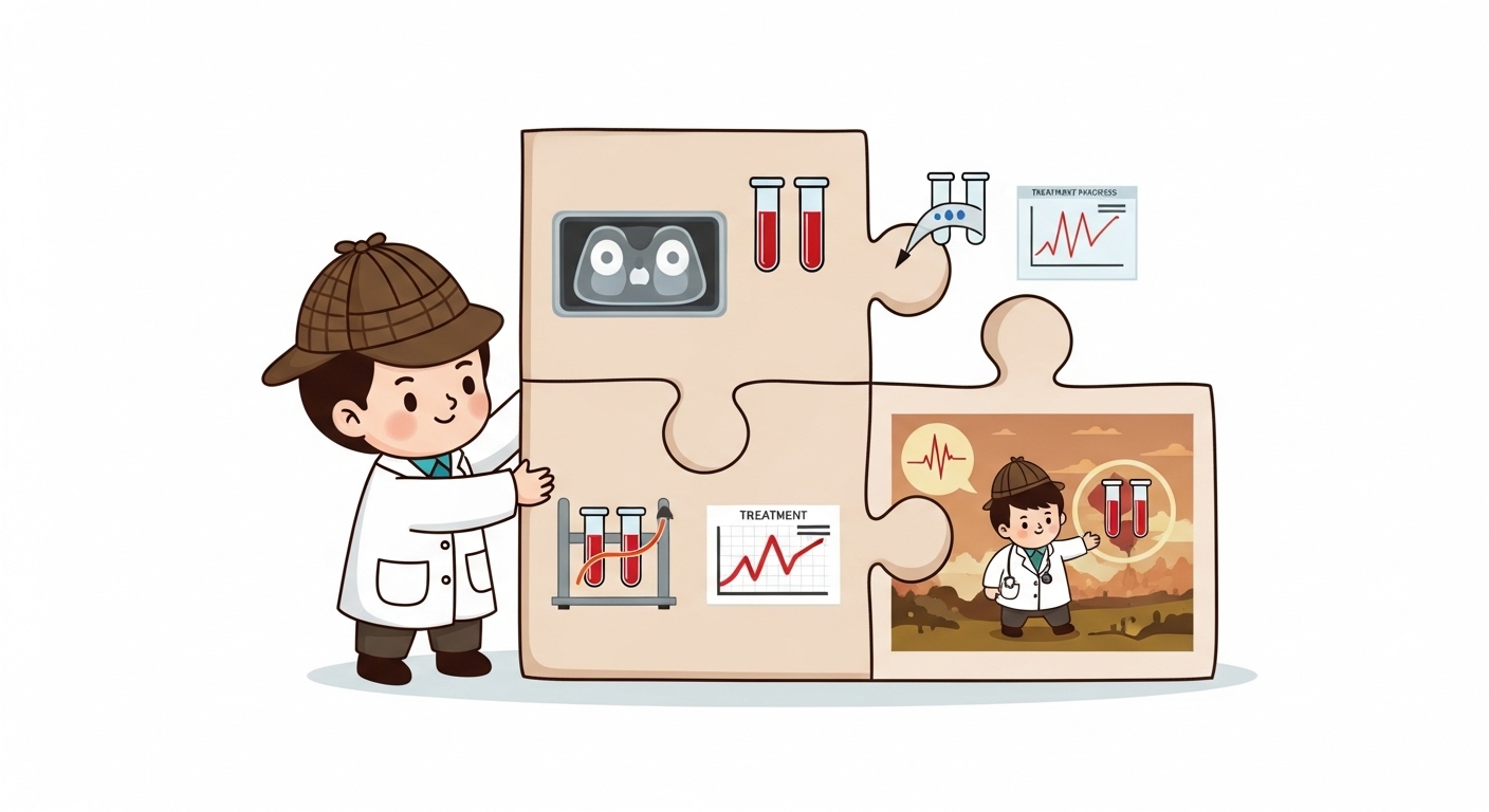 항암제 급여기준, 조직검사 없이도 급여? 삭감 시 대처법 8 CT-혈액검사-그래프-등-다양한-퍼즐-조각을-맞추는-탐정-의사-캐릭터