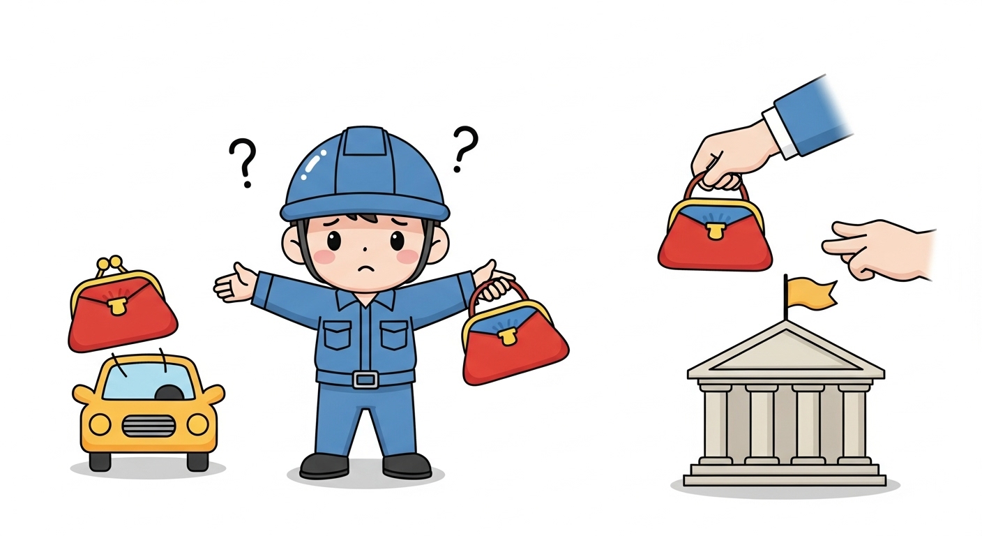 산재 중복 보상? 교통사고 합의금 받았다고 산재 급여 뺏길까? (환수 처분 대응법) 2 공단-측에서-이미-지급한-돈주머니를-다시-가져가려고-하는-모습