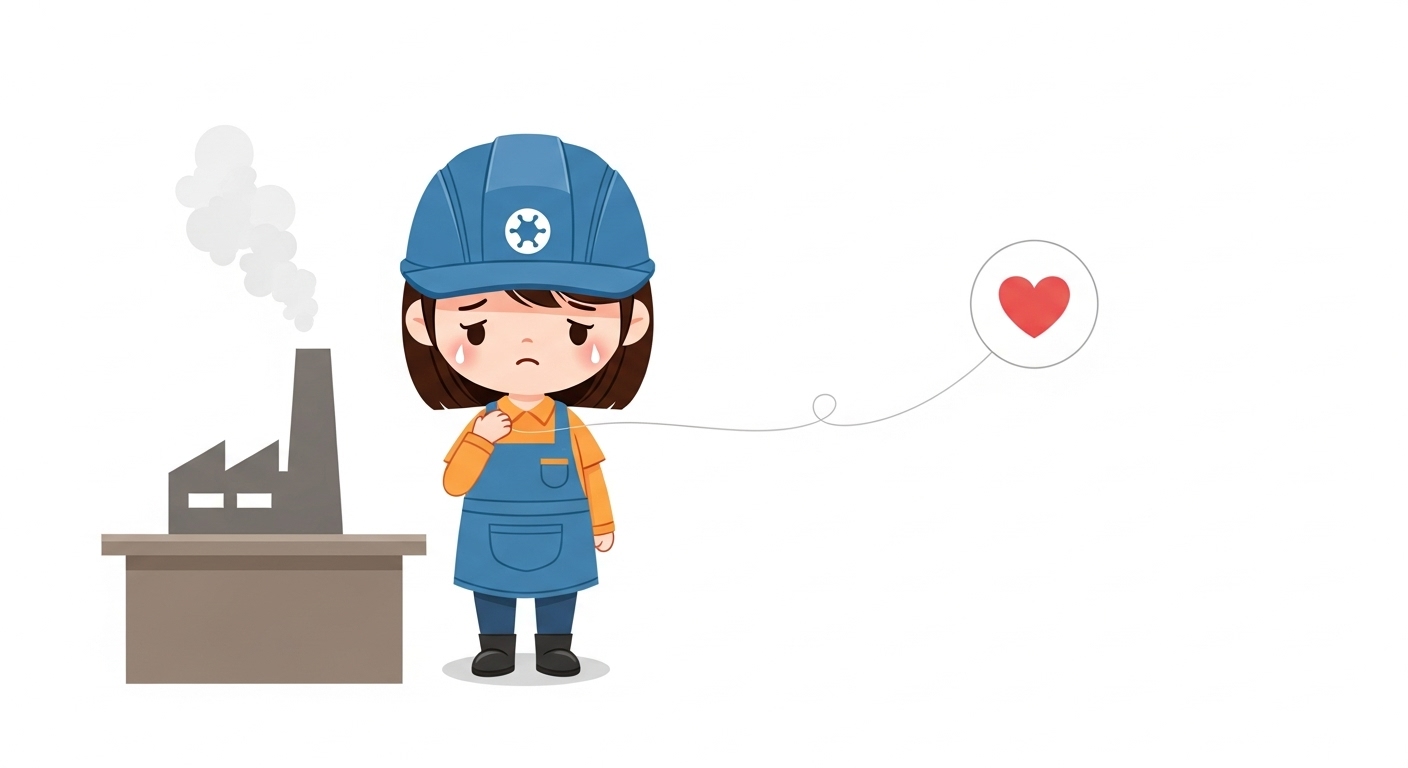 업무상 질병 인정, 증거 부족해도 가능? 실제 산재 승소 사례 분석 1 아파하는-근로자-캐릭터와-업무-환경-사이에-희미하게-연결된-실