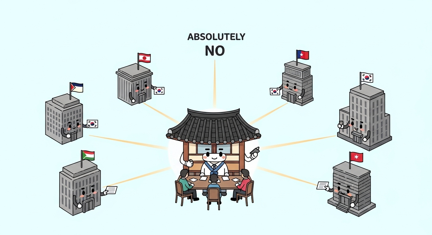 상호주 의결권 제한, 모르면 경영권 잃는다? 핵심 기준 완벽 정리 8 중앙에-있는-한국-회사-건물에서-뻗어나가는-규칙의-선