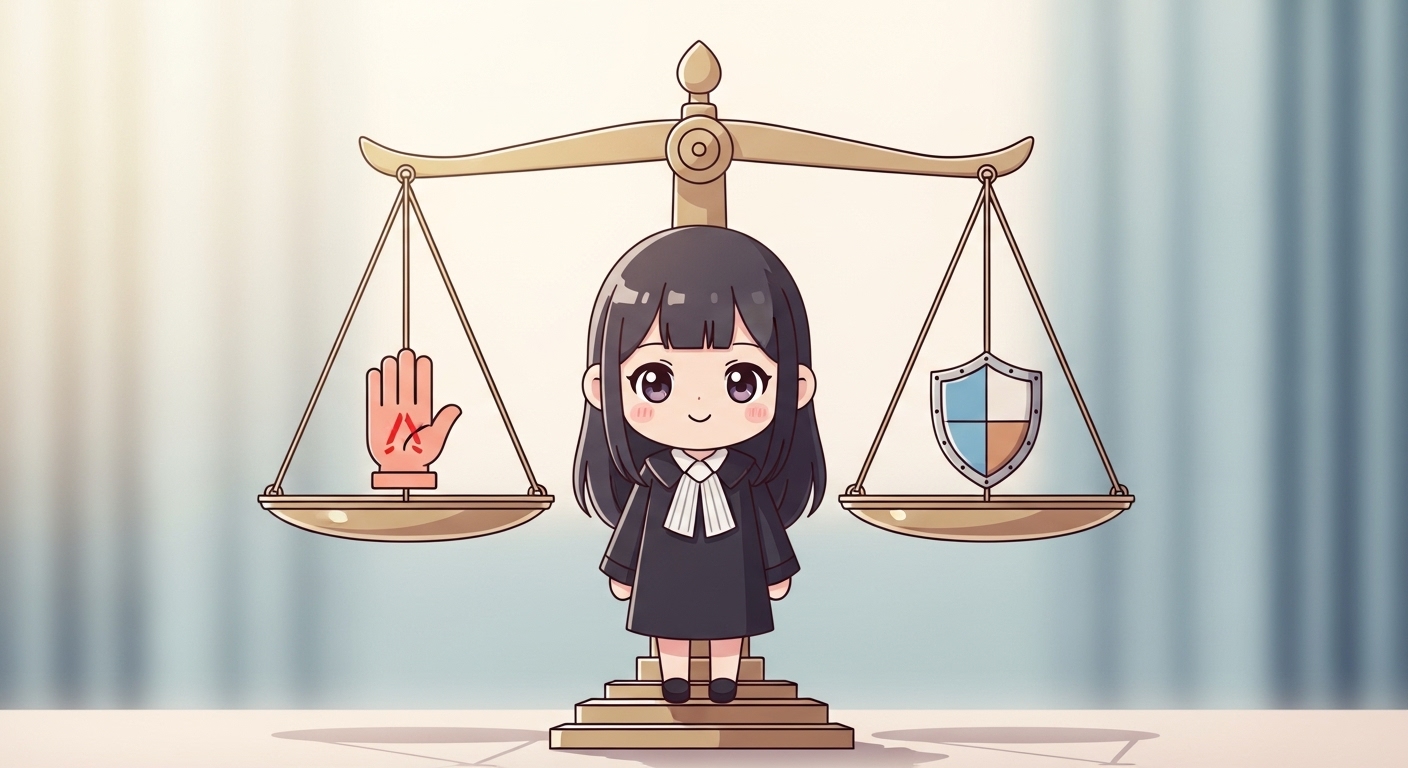 폭행, 정당방위 인정될까? | 억울한 시비, 이 판례로 나를 지키는 법 4 판사가-저울을-이용해-부당한-침해와-소극적-방어행위의-균형을-맞추는-모습