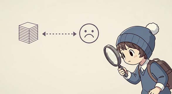직장인 우울증, 자살까지 이어졌는데… | 업무상 재해 불인정, 법원 판결의 이유 3 업무와-슬픈-표정-아이콘-사이의-끊어진-점선을-살펴보는-캐릭터