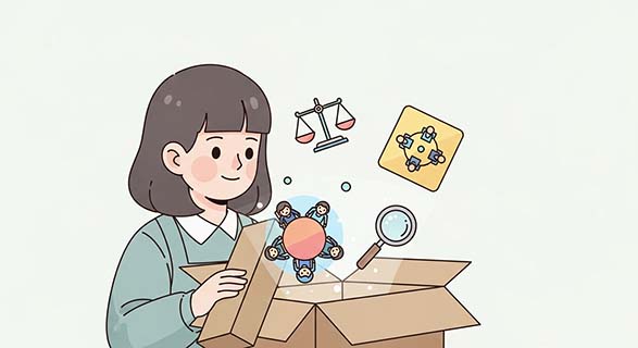 공영방송 이사 해임처분, 법원이 '위법' 판결한 이유 | 과도한 책임 요구는 안 돼요! 5 상자에서-저울,-의회-모임,-돋보기-등의-그림-아이콘이-나오는-모습